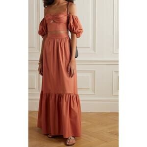 NWT A.L.C. Lyra Smocked Cotton Poplin Midi Maxi Mixi Skirt Size 2